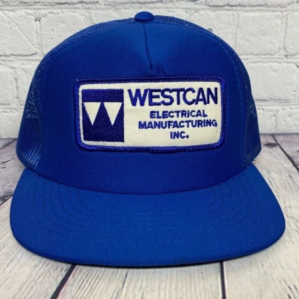 Vintage Hat Cap Snapback Blue WESTCAN Electrical Trucker Mesh Patch Embroidered